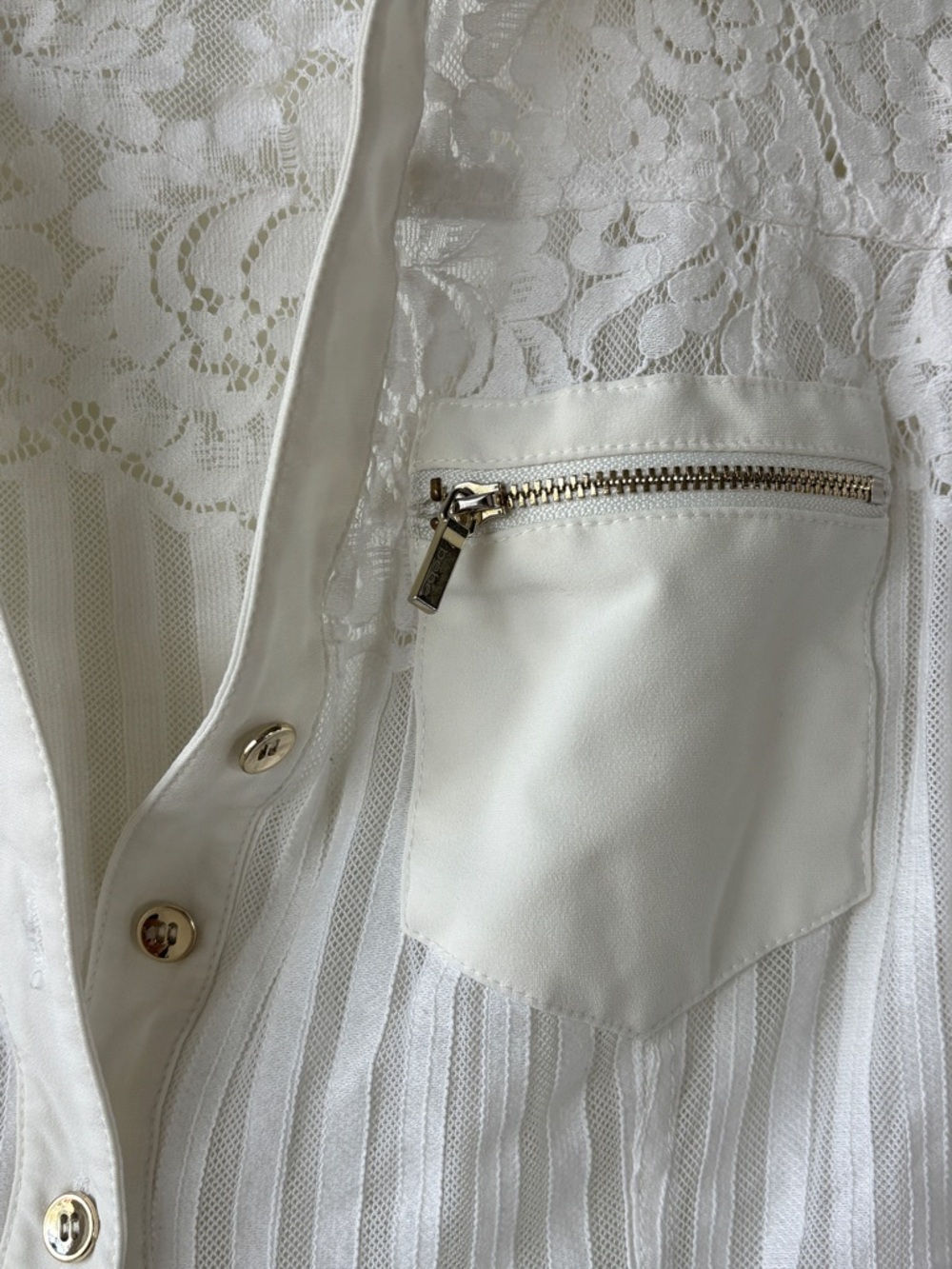 bebe Ivory Lace Button-Front Top - Picture 3 of 4